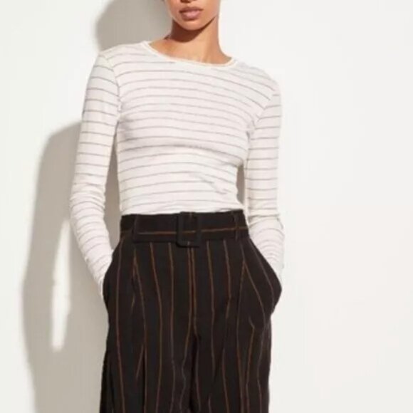 Vince Off White & Brown Reverse Stripe Long Sleeve Cotton Fisherman Nautical - Picture 1 of 10